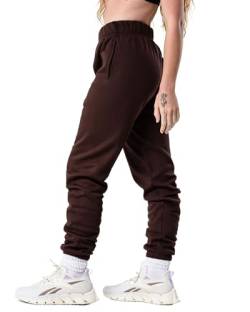 Kamo Fitness CozyTec Jogginghose mit hoher Taille für Damen, Baggy: Bequeme Loungehose mit Taschen aus weichem, dickem Fleece, Java Braun, M von Kamo Fitness