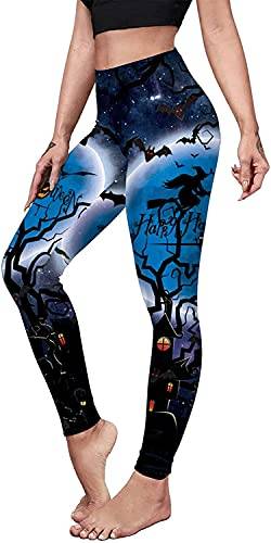 Kamviluer Halloween Leggings Frauen Halloween Kostüm Leggings Laufen Skelett Enge Stretch Lustige Yoga Hose, E Witch Bat, One size von Kamviluer