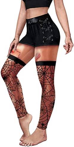 Kamviluer Halloween Leggings Frauen Halloween Kostüm Leggings Workout Laufen Skelett Enge Stretch Lustige Hose, C Scar Spinnennetz von Kamviluer