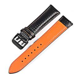 KanaAt LKQASD Armband aus echtem Leder, Karbonfaser-Maserung, Uhrenarmband, 18 mm, 20 mm, rote Nähte, orangefarbene Nähte, 22 mm, Schnellverschluss-Uhrenarmband (Color : Orange line-BK, Size : 18mm) von KanaAt