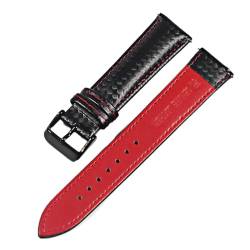 KanaAt LKQASD Armband aus echtem Leder, Karbonfaser-Maserung, Uhrenarmband, 18 mm, 20 mm, rote Nähte, orangefarbene Nähte, 22 mm, Schnellverschluss-Uhrenarmband (Color : Red line-BK, Size : 18mm) von KanaAt