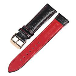 KanaAt LKQASD Armband aus echtem Leder, Karbonfaser-Maserung, Uhrenarmband, 18 mm, 20 mm, rote Nähte, orangefarbene Nähte, 22 mm, Schnellverschluss-Uhrenarmband (Color : Red line-RG, Size : 20mm) von KanaAt