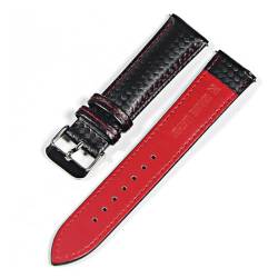 KanaAt LKQASD Armband aus echtem Leder, Karbonfaser-Maserung, Uhrenarmband, 18 mm, 20 mm, rote Nähte, orangefarbene Nähte, 22 mm, Schnellverschluss-Uhrenarmband (Color : Red line-S, Size : 20mm) von KanaAt