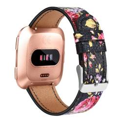 KanaAt LKQASD Lederarmband, kompatibel mit Versa 2 Versa Lite Uhrenarmband, Ersatzarmband, kompatibel mit Versa Smartwatch-Zubehör (Color : Pink flower, Size : FOR VERSA 1 2_L) von KanaAt
