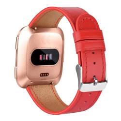 KanaAt LKQASD Lederarmband, kompatibel mit Versa 2 Versa Lite Uhrenarmband, Ersatzarmband, kompatibel mit Versa Smartwatch-Zubehör (Color : Red, Size : FOR VERSA 1 2_L) von KanaAt