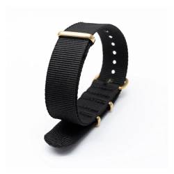 KanaAt LKQASD Schwarzes Nylon-Uhrenarmband, kompatibel mit mechanischen Uhren, Sportarmband, Ersatzarmband, 18 mm, 20 mm, 22 mm, 24 mm, Armband-Tischzubehör (Color : Gold Pin Buckle.1, Size : 22mm) von KanaAt