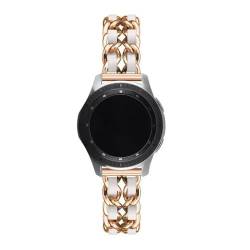 LKQASD 20 mm/22 mm Armband, kompatibel mit Galaxy Watch 6/5 Pro/4/Classic/Active 2, luxuriöses Leder- und Metallarmband, kompatibel mit dem Armband der Uhr GT2-2e-3 Pro (Color : 14 rose white, Size von KanaAt