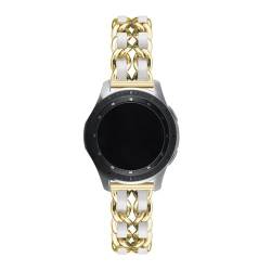 LKQASD 20 mm/22 mm Armband, kompatibel mit Galaxy Watch 6/5 Pro/4/Classic/Active 2, luxuriöses Leder- und Metallarmband, kompatibel mit dem Armband der Uhr GT2-2e-3 Pro (Color : 15 gold white, Size von KanaAt