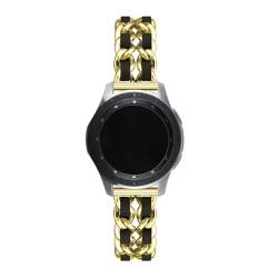 LKQASD 20 mm/22 mm Armband, kompatibel mit Galaxy Watch 6/5 Pro/4/Classic/Active 2, luxuriöses Leder- und Metallarmband, kompatibel mit dem Armband der Uhr GT2-2e-3 Pro (Color : 16 gold black, Size von KanaAt