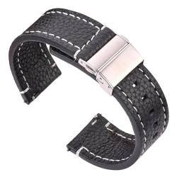 LKQASD Weiches Echtleder Smart Watch Band 18 20 22 24mm Damen Herren Rindslederarmband Braun Schwarz Schnellverschluss Armband Armband (Color : Black, Size : 18mm) von KanaAt
