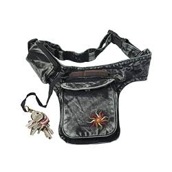 Bauchtasche Gürteltasche Hüfttasche Festivaltasche Sidebag Hippie Goa Stone-Washed Traumfänger Sonne Schlüsselband Nepal (Sonne-Grau) von Kanchan Crafts