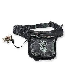 Bauchtasche Gürteltasche Hüfttasche Festivaltasche Sidebag Hippie Goa Stone-washed Traumfänger Schlüsselband Nepal (Grau) von Kanchan Crafts
