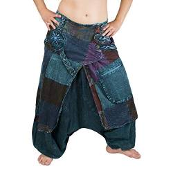 Haremshose Damen Patchwork Pumphose Sommerhose Yogahose Aladinhose Hosen Lang Baggy Bedruckt Harem Stil Elastischen Bund (Türkis) von Kanchan Crafts