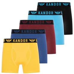 Kandor Bambus Boxershorts Herren – 5er Pack, Weich, Atmungsaktiv Unterwäsche für Männer, Herren- Unterhosen aus Bambus Viscose und Baumwolle, Einfarbig & Schwarz Boxer Set, Gelbes Set, XL von Kandor