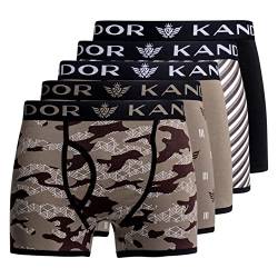 Kandor Baumwoll Boxershorts Herren – 5er, 6er Pack, Bunte, Schwarze & Farbige Unterhosen für Männer Set, Dehnbare Herren-Unterwäsche aus weiche Baumwolle, Slipboxer mit Gummibund, Ol/Kh Camo, M von Kandor