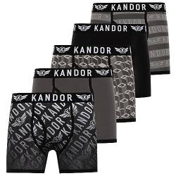 Kandor Baumwoll Boxershorts Herren – 5er Pack, Bunte, Schwarze & Farbige Unterhosen für Männer Set, Dehnbare Herren-Unterwäsche aus weiche Baumwolle, Slipboxer mit Gummibund (XL,Lingo Pack A) von Kandor