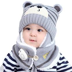 Kids Caps Schal Set, Kleinkind Baby Kinder Winter Warm Double Pom Bobble Strickmütze Mütze Mütze Schal Set Ohrenklappe Mütze Geschenk, Strickmütze Schal Set Halstuch Warm Häkelmütze Set 1-4 Jahre von Kangmeile