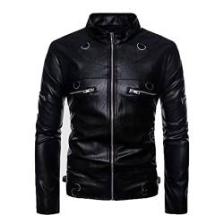 Herren PU Leder Jacken Biker Mäntel Air Force Bomber Metall Ring Oberbekleidung Schön Punk, Schwarz , S von Kanpcelns