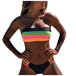 Bandeau Bikini Damen Set Push Up Sexy Bademode Bunt Gestreift TräGerloser Badeanzug Zweiteilig Gepolstert Schwimmanzug Kanpola von Kanpola Bademode