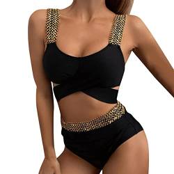 Kanpola Bademode Kanpola Bikini Damen Gepolstert Push-Up Bikini-Set Sexy Neckholder Zweiteilige Badeanzug Mit Cups,Kanpola Triangel Oberteil+String Bkinihose Schwimmanzug Strandmode, Schwarz, 36 von Kanpola Bademode