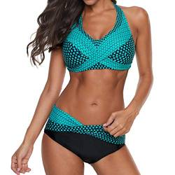 Push Up Bikini Damen Set Retro Polka-Punkt Zweiteiliger Badeanzug Neckholder Gepolstert Bademode Sexy Strandmode Kanpola von Kanpola Bademode