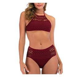 Tankini Set Damen Bikini Spitze Netz Hohe Taille Badeshorts NackenträGer Zweiteilige Tops Und Bottoms Set Bademode Strandmode Bikinihosen Bikinioberteile Kanpola von Kanpola Bademode