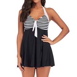 Zweiteilige Badeanzug Damen Bauchweg Tankini GroßE GrößEn Bademode FüR Mollige,Kanpola Badekleid Mit Hotpants Neckholder Bikini Bademode Streifen Beachwear Strandmode von Kanpola Bademode