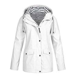 Kanpola Damen Jacke Übergangsjacke Outdoor Wasserdichter Winddicht Regenmantel Regenjacke Kapuzenjacken Jacken Mantel mit Kapuze (EU-42/CN-XL, Weiß) von Kanpola Damen Shirts