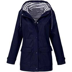 Kanpola Damen Jacke Übergangsjacke Outdoor Wasserdichter Winddicht Regenmantel Regenjacke Kapuzenjacken Jacken Mantel mit Kapuze (EU-44/CN-2XL, Dunkelblau) von Kanpola Damen Shirts