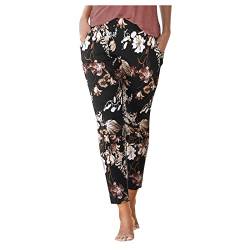 Damen Pant Lange Haremshose Schlupfhose Boho Strandhose Loose Sommerhose Frauen Hose mit Taschen Straight Bein Hose Blumenmuster Leicht Freizeithose Stoffhose Jogginghose Yogahose Sporthose Pumphose von Kanpola Damen Sweatshirts