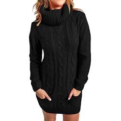 Damen Pullover Kleid Rollkragen Strickkleid Herbst Winter Langarm Sweatshirt Pullikleid Zopfmuster Minikleid Sexy Wickelkleid Outdoor Kleider Winterkleid mit Taschen Kanpola von Kanpola Damen Sweatshirts