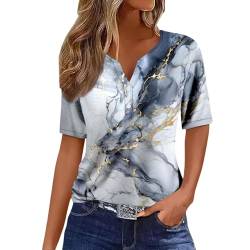 Kanpola Bluse Damen Elegant V-Ausschnitt T-Shirt Mode Bunte Drucken Lose Kurzarm Sommeroberteile Knopfleiste Tunika Tops Frauen Hemdbluse Freizeit Strand Oberteile Sommershirts von Kanpola Damen Sweatshirts