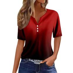 Kanpola Bluse Damen Elegant V-Ausschnitt T-Shirt Mode Bunte Drucken Lose Kurzarm Sommeroberteile Knopfleiste Tunika Tops Frauen Hemdbluse Freizeit Strand Oberteile Sommershirts von Kanpola Damen Sweatshirts