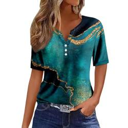 Kanpola Bluse Damen Elegant V-Ausschnitt T-Shirt Mode Bunte Drucken Lose Kurzarm Sommeroberteile Knopfleiste Tunika Tops Frauen Hemdbluse Freizeit Strand Oberteile Sommershirts von Kanpola Damen Sweatshirts