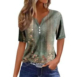 Kanpola Bluse Damen Elegant V-Ausschnitt T-Shirt Mode Bunte Drucken Lose Kurzarm Sommeroberteile Knopfleiste Tunika Tops Frauen Hemdbluse Freizeit Strand Oberteile Sommershirts von Kanpola Damen Sweatshirts