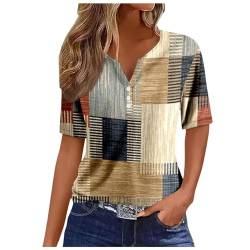 Kanpola Bluse Damen Elegant V-Ausschnitt T-Shirt Mode Bunte Drucken Lose Kurzarm Sommeroberteile Knopfleiste Tunika Tops Frauen Hemdbluse Freizeit Strand Oberteile Sommershirts von Kanpola Damen Sweatshirts