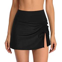 Kanpola Damen Baderock mit InnenslipHigh Waist Badehose Kreuz Plissierte Bikini Rock Beiläufig Sportrock Schwimmrock Schnell Trocknend Strandshorts Badehose Bauchweg Bademoden Badeanzug von Kanpola Damen Sweatshirts