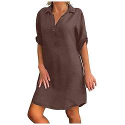 Kanpola Damen Kleider Leinenkleid Große Größen S-5XL,1/2 Ärmel Freizeitkleider Minikleider Sommer V-Ausschnitt Blusenkleid Leinen Dress Strandkleid Loose Fit von Kanpola Damen Sweatshirts