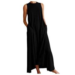 Kanpola Damen Kleider Sommer Lang Kleid Frauen Freizeitkleider Rundhals Ärmellose Dress Maxikleider Einfarbig Lose Blusenkleid Sommerkleid Casual Strandkleid Tunika von Kanpola Damen Sweatshirts