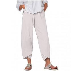 Kanpola Damen Leinenhose Große Größen Sommer 7/8 Haremshose Einfarbig Freizeithose mit Gummizug Lose Baumwolle Leinen Hose Strandhose Sommerhose Leicht Bequem Atmungsaktives von Kanpola Damen Sweatshirts