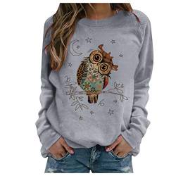 Kanpola Damen Pullover Eule Printed Sweatshirt Rundhals Langarmshirt Blusen Frühjahr Sommer Frauen Shirts Mode Lässige Hemd Streetwear Oberteil von Kanpola Damen Sweatshirts