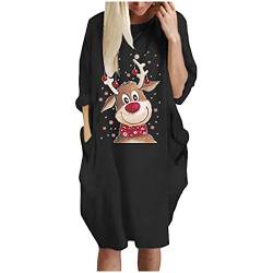Kanpola Damen Pullover Kleider Oversize Weihnachten Rundhals Sweatkleid Katzenmuster Weihnachtskleid Herbst Winter Langarm Sweatshirt Minikleid mit Taschen von Kanpola Damen Sweatshirts