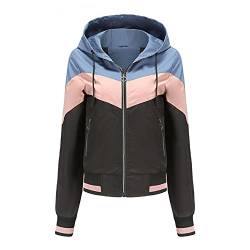 Kanpola Damen Regenjacke Kurze Regenmantel Übergangsjacke Bunt Hooded Jacke Windjacke Herbst Winter Wasserdicht Atmungsaktiv Leichte Outdoorjacke mit Reißverschluss Tasche für Frauen von Kanpola Damen Sweatshirts