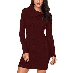 Kanpola Damen Strickkleid Elegant Revers Pullover Kleider Herbst Winter Langarm Pullikleid Zopfmuster Strickpullover Kleid mit Knopf Lässig MiniKleid Schmaler Rock von Kanpola Damen Sweatshirts