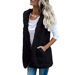 Kanpola Damen Weste Lang Teddy Jacke Große Größe Ärmellos Plüschjacke mit Kapuze Herbst Winter Warm Cardigan Frauen Winterjacke Lose Teddyweste Mantel von Kanpola Damen Sweatshirts