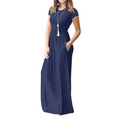 Kanpola Kleider Damen Lang Kleid Freizeitkleider Rundhals Kurzarm Dress mit Tasche Lose Casual T-Shirt Maxikleider Sommerkleid Frauen Tunika Strandkleid von Kanpola Damen Sweatshirts