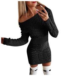 Kanpola Pullover Damen Pulloverkleid Sexy Schulterfrei Strickkleid Minikleid mit Zopfmuster Langarm Dress Sweatshirt Herbst Winter Elegante Kleider von Kanpola Damen Sweatshirts