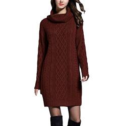 Kanpola Pullover Damen Strickkleid Langarm Rollkragenkleid Herbst Winter Mini Pullikleid Zopfmuster Strickpullover Stretch Pulloverkleid Lose Freizeitkleid Dress von Kanpola Damen Sweatshirts