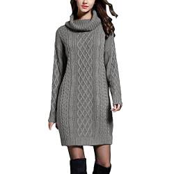 Kanpola Pullover Damen Strickkleid Langarm Rollkragenkleid Herbst Winter Mini Pullikleid Zopfmuster Strickpullover Stretch Pulloverkleid Lose Freizeitkleid Dress von Kanpola Damen Sweatshirts