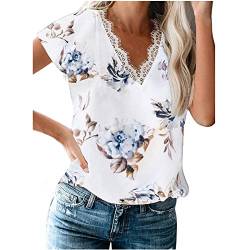 Kanpola Spitze T-Shirt Damen Kurzarm Bluse V-Ausschnitt Printed Hemd Shirt Sommer Punkten Bluse Hemdbluse Elegant Blusentops Oberteile Sommerbluse von Kanpola Damen Sweatshirts